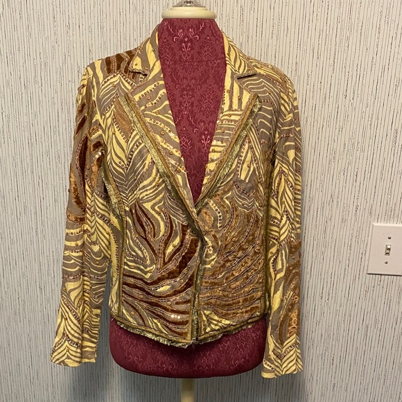 Sandy Starkman American Western Boho Textured Style Blazer Size Medium Vintage - Picture 1 of 14
